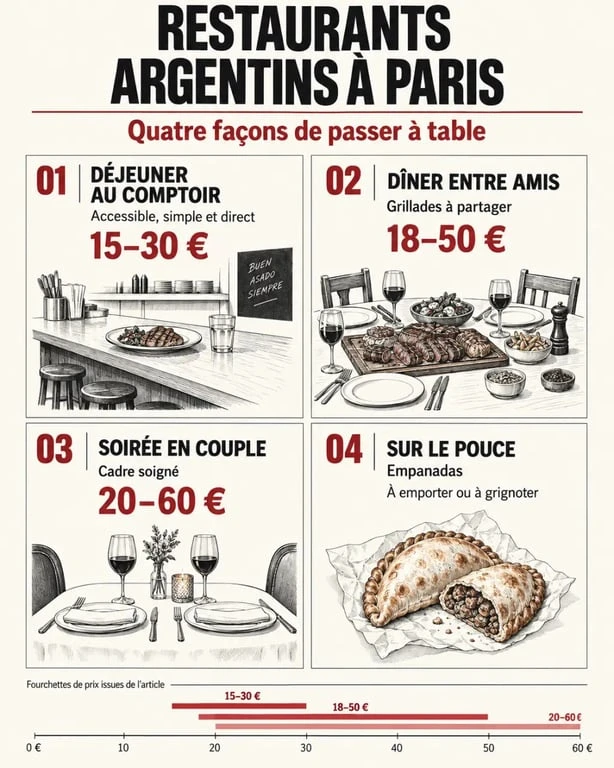 Restaurants argentins à Paris : infographie des formats de repas et budgets
