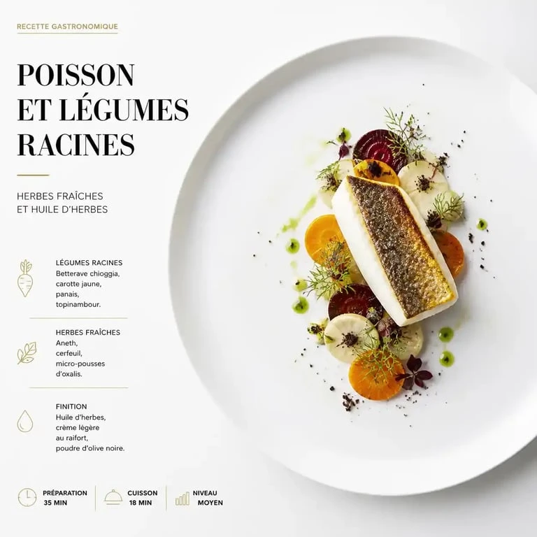 Dressage élégant d'un plat gastronomique de poisson