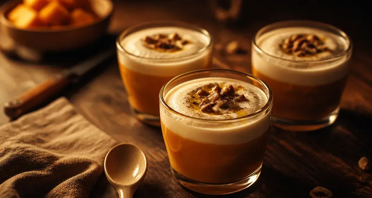 Entrée d'automne gastronomique : verrine cappuccino de potimarron