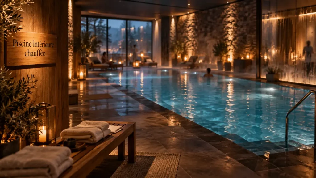 Hotel avec piscine intérieure chauffée : accès et bain