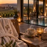 Hotel spa bourgogne : spa & vignes, terrasse avec tisane et peignoir