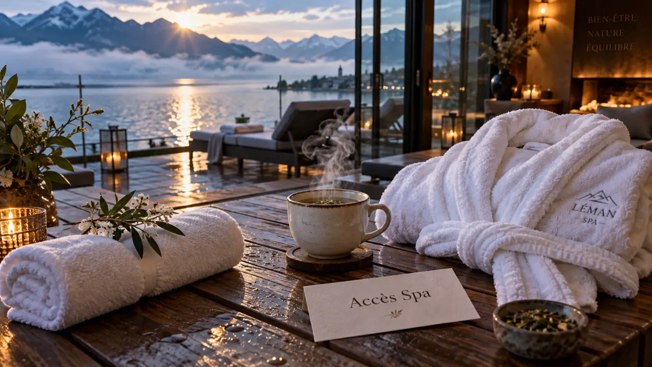 hotel spa suisse : accès spa sur terrasse avec vue sur le Léman