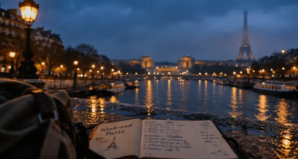 Weekend a paris : vue de la Seine vers le Trocadéro et la Tour Eiffel
